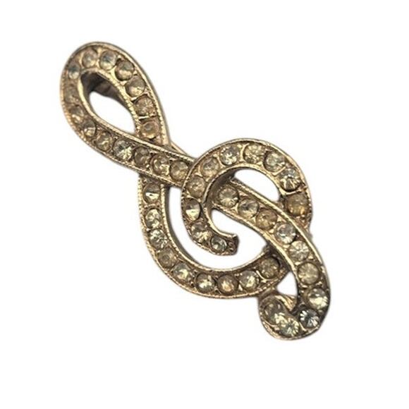 Rhinestone Musical Note Treble Clef Brooch Pin - Picture 2 of 5